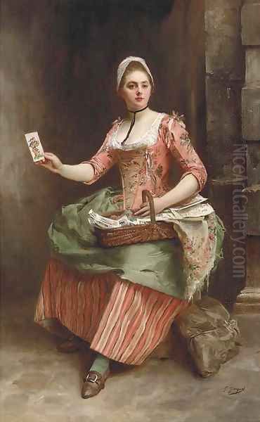 The card seller Oil Painting by Jacquet Gustave