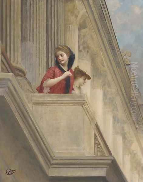 On the balcony of the Hotel Crillon, Paris Oil Painting by Jacquet Gustave