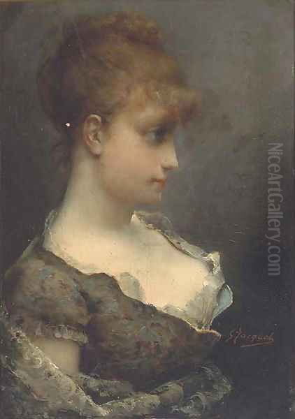 A young beauty in contemplation Oil Painting by Jacquet Gustave