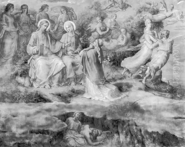 Le Poème de l'âme - Intercession maternelle (The Poem of the Soul - Maternal Intercession) Oil Painting by Anne-Francois-Louis Janmot