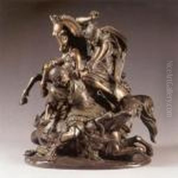 Combat Of Two Warriors Oil Painting by Albert-Ernest Carrier-Belleuse