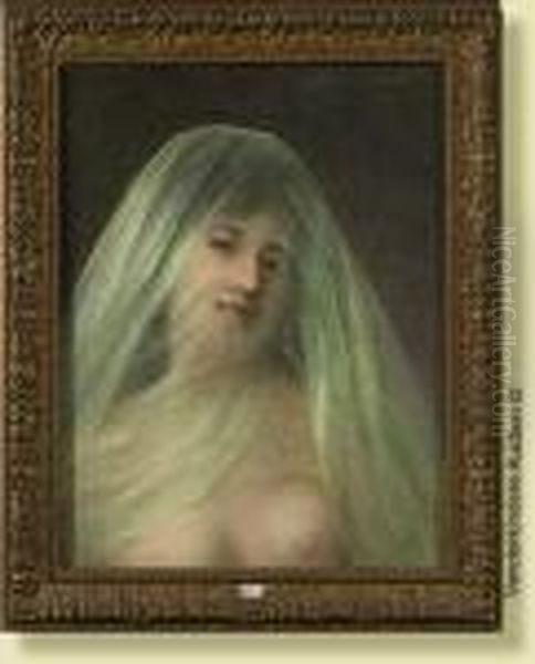 Portrait D'une Elegante Au 
Voile, Pastel Sur Papier Collesur Toile. Signe En Haut A Droite Pierre 
Carrier-belleuse Et Date1897. Ecole Francaise. Dim.: 55x46 Cm. Oil Painting by Pierre Carrier-Belleuse