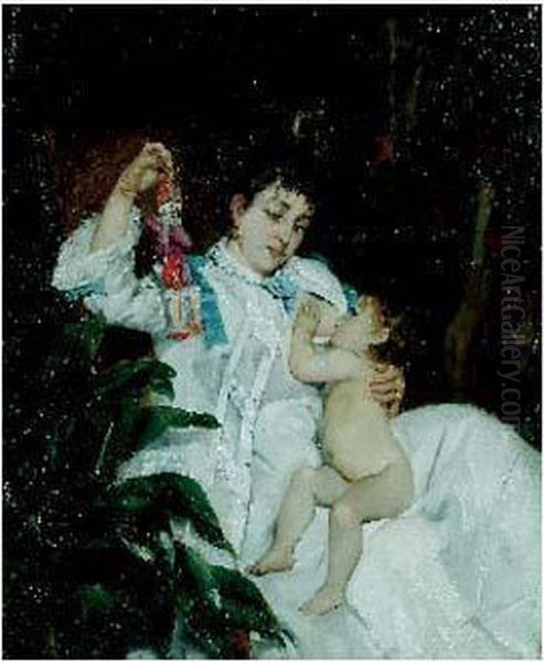 Jeune Femme Donnant Le Sein Oil Painting by Pierre Carrier-Belleuse