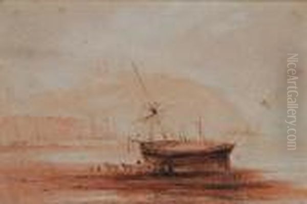 Beached Sailing Vessel At Scarborough Oil Painting by Henry Barlow Carter