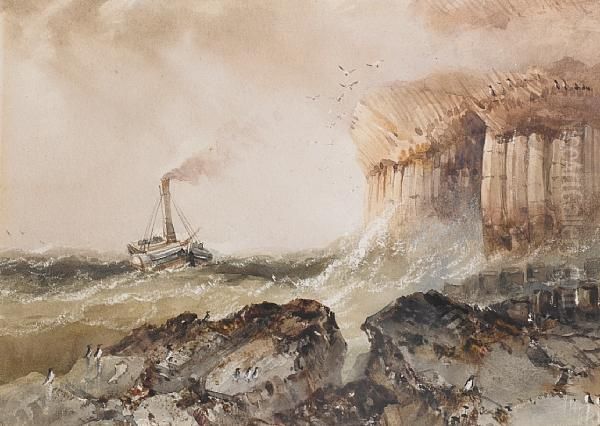 A Paddle Steamer In Choppy Seas 
Off Fingal'scave, Staffa, C.1829. Watercolour, Heightened By Scratching. Oil Painting by Henry Barlow Carter