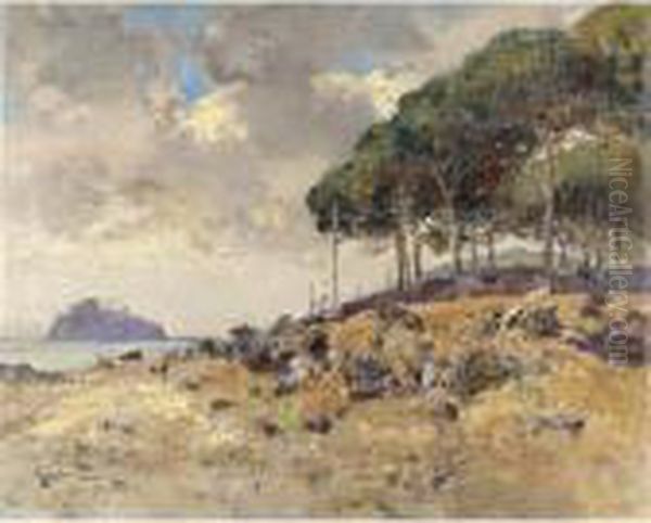 Ischia, Veduta Del Castello Aragonese Oil Painting by Giuseppe Casciaro