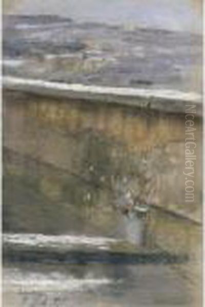 Vaso Grigio In Terrazza Oil Painting by Giuseppe Casciaro