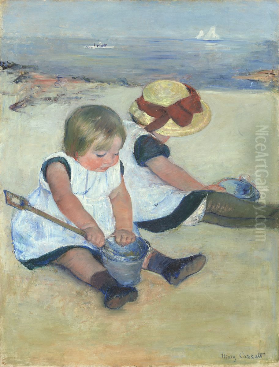 Children Playing On The Beach Oil Painting by Mary Cassatt
