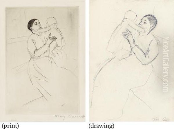 Mother Marie Holding Up Her 
Baby: Only State And Preparatory Drawing (b. 141; Not In B. Cr) Oil Painting by Mary Cassatt