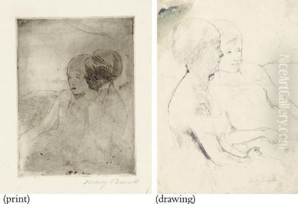 Two Ladies In A Loge, Facing 
Left (no. 2): Final State And Transfer Drawing (b. 17; See B. Cr 755) Oil Painting by Mary Cassatt
