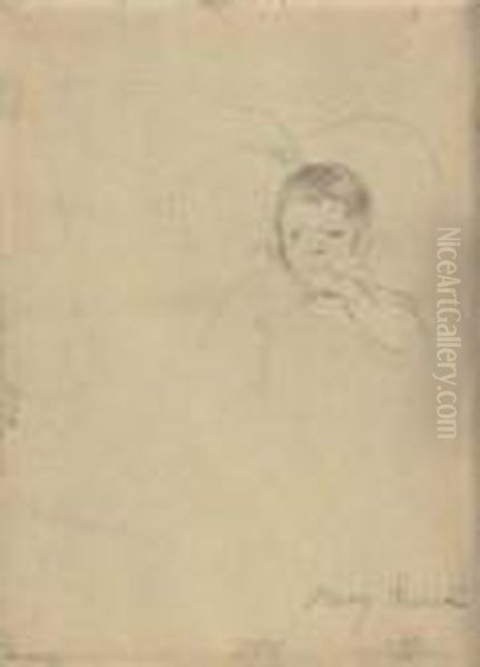 Two Children, One Sucking Her Thumb: A Double Sided Work Oil Painting by Mary Cassatt