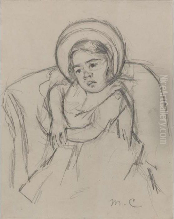 Sketch Of Margot Wearing A Bonnet (no. 5) Oil Painting by Mary Cassatt