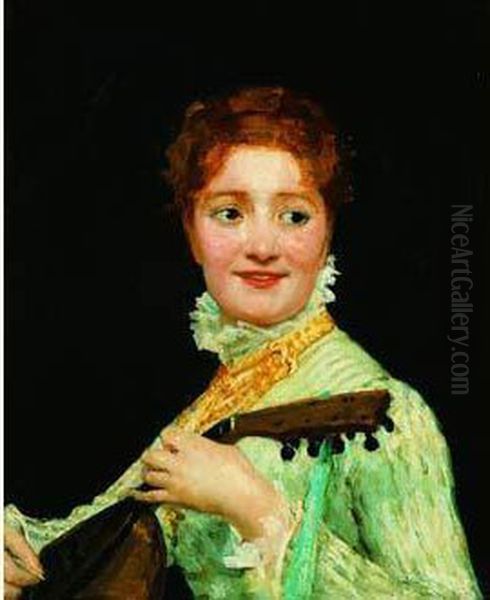 Jeune Femme A La Mandoline Oil Painting by Mary Cassatt