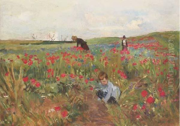 Cueillette De Fleurs Au Champ Oil Painting by Mary Cassatt