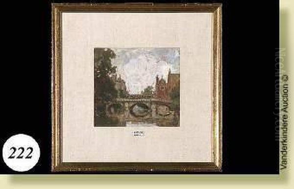 Coinde La Ville D'amsterdam, 
Gouache Sur Carton. Signee En Bas A Droiteh. Cassiers. Ecole Belge. 
(voir Inscriptions Au Dos). Dim.: 21x22cm Oil Painting by Hendrick, Henri Cassiers