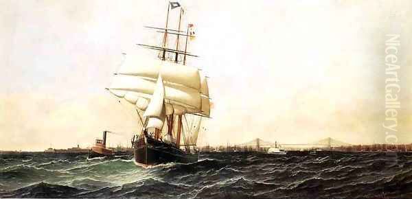 The American Leaving New York Harbor 1884 Oil Painting by Antonio Nicolo Gasparo Jacobsen