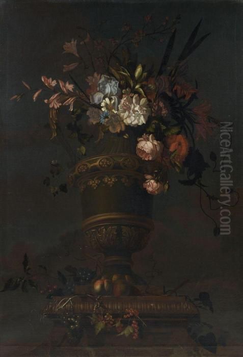 Bouquet De Fleurs Et Fruits Disposes Sur Un Entablement Oil Painting by Pieter Casteels