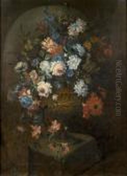Nature Morte Au Bouquet De Fleurs Dans Un Vase Sculpte Oil Painting by Pieter Casteels