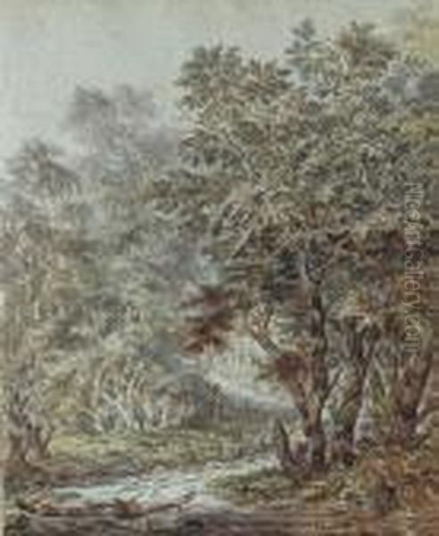 A Wooded Landscape With A Huntsman And A Stag Oil Painting by Pieter Casteels
