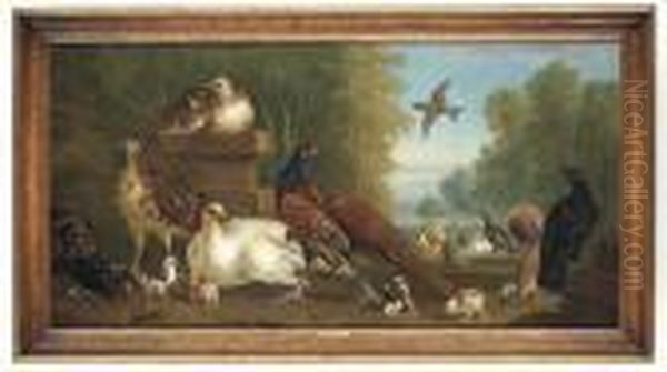 Pheasants, Poultry And Other Birds In A Formal Park Oil Painting by Pieter Casteels