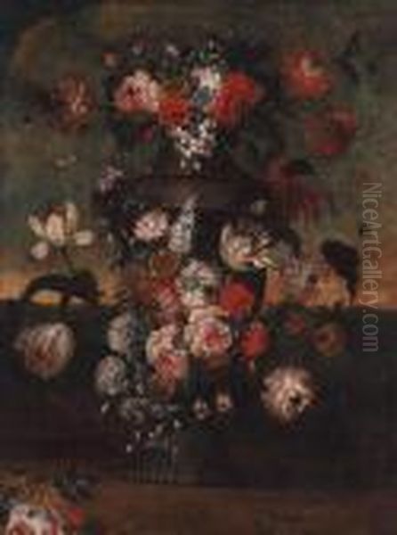 Flowers In An Urn In A Landscape Oil Painting by Pieter Casteels
