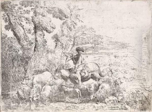 Le Troupeau En Marche Oil Painting by Giovanni Benedetto Castiglione
