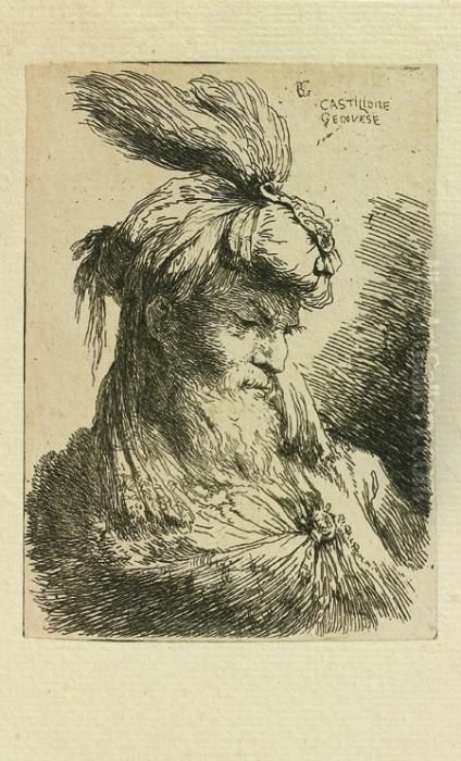 Petites Etudes De Tetes D'homme 
En Coiffure Orientale : Sept Planches . Ch.env. 110 X 81 ; 106 X 80 Oil Painting by Giovanni Benedetto Castiglione