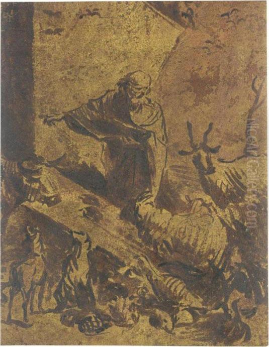 Noah Guiding The Animals Into The Ark Oil Painting by Giovanni Benedetto Castiglione