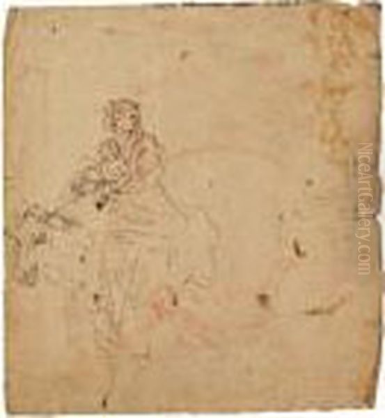 Recto
: Studio Di Armenti Con Due Figure Schizzate In Alto; 
Verso
: Madonna Con Bambino In Una Fuga In Egitto Oil Painting by Giovanni Benedetto Castiglione