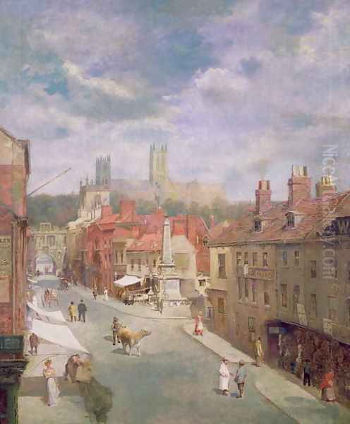 Lincoln High Street Oil Painting by F.A. Jackson