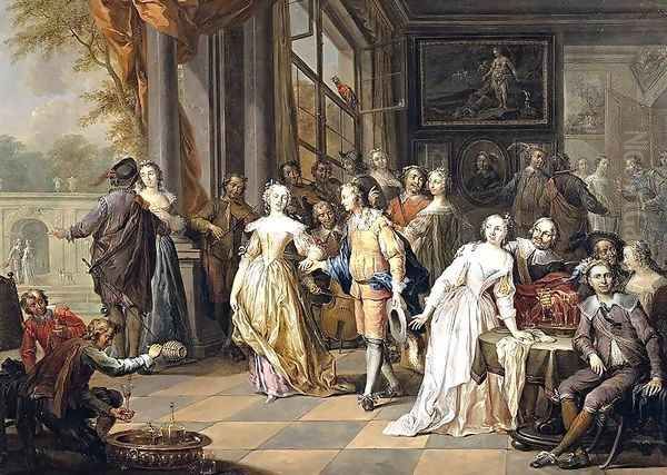 Elegant Company in an Interior 2 Oil Painting by Frans Christoph Janneck