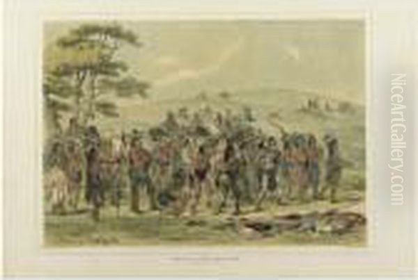 Buffalo Hunt, Chase And Archery Of The Mandans Oil Painting by George Catlin