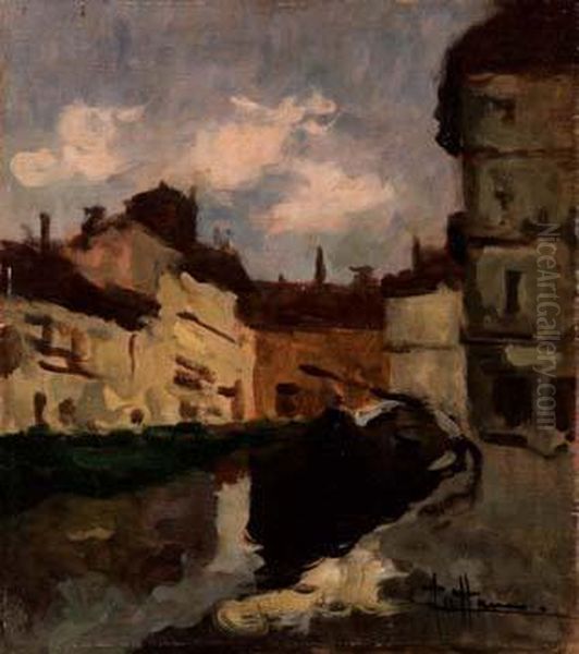 Naviglio Di San Marco Oil Painting by Achille Cattaneo