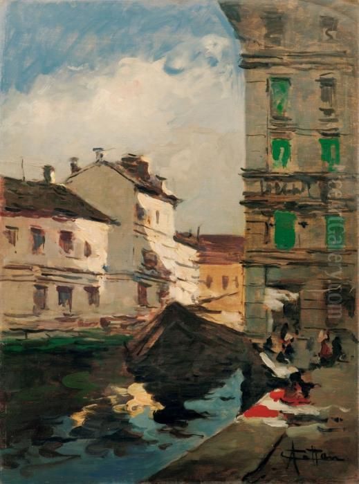 Scorcio Di Citta Oil Painting by Achille Cattaneo