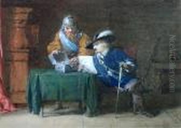 A Gentleman And Soldier Oil Painting by George Cattermole