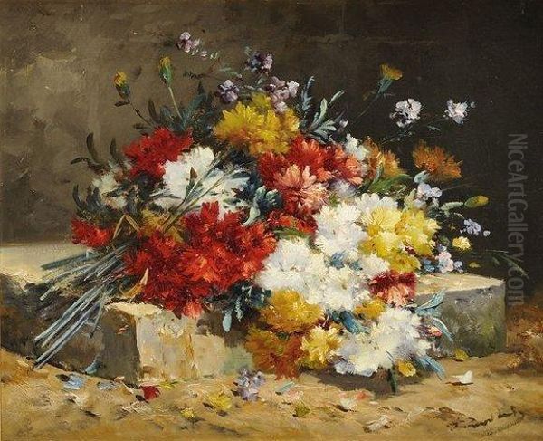 Cauchois 
 
Bouquet De Fleurs Sur Un Entablement Oil Painting by Eugene Henri Cauchois