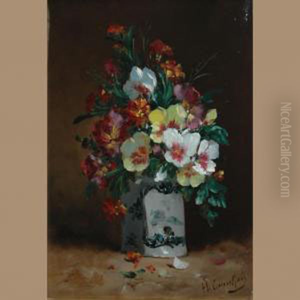 Floral Still Life In A Blue And White Vase Oil Painting by Eugene Henri Cauchois