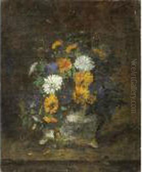 Vase De Fleurs [ ; Vase Of 
Flowers ; Oil On Canvas ; Unframed ; Signed Lower Left H. Cauchois] Oil Painting by Eugene Henri Cauchois