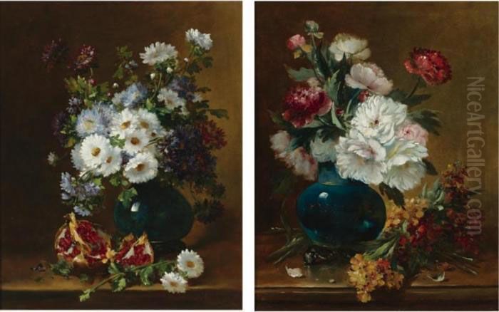 Floral Still Lifes (a Pair) Oil Painting by Eugene Henri Cauchois