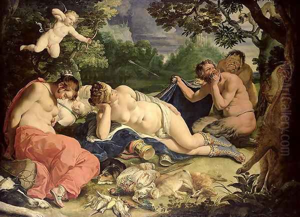 Diana and Nymphs Sleeping Visited by Satyrs Oil Painting by Abraham Janssens
