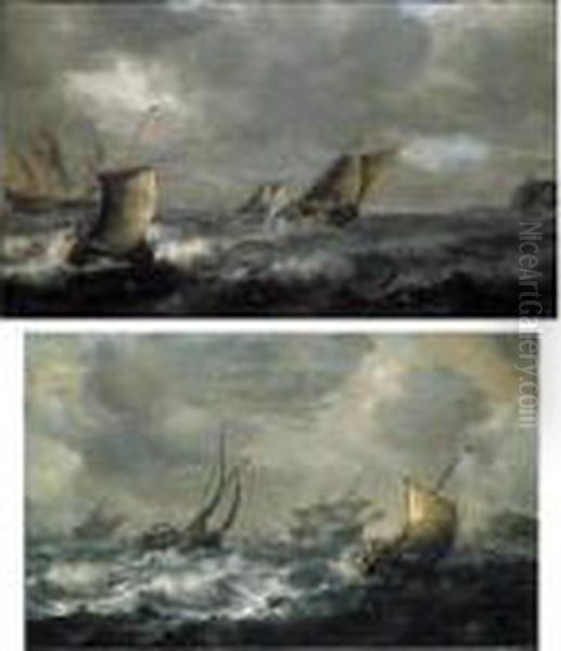 Smalships Oil Painting by Pieter the Younger Mulier