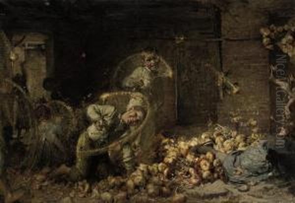 Gioco Di Bambini Con Cipolle Oil Painting by Vittorio Cavalleri