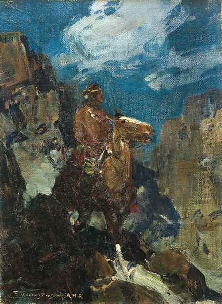 Navajo Oil Painting by Frank Johnson