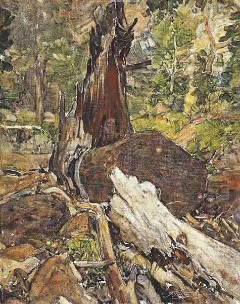 A Fallen Tree, Canyon Creek, Wyoming Oil Painting by Frank Johnson