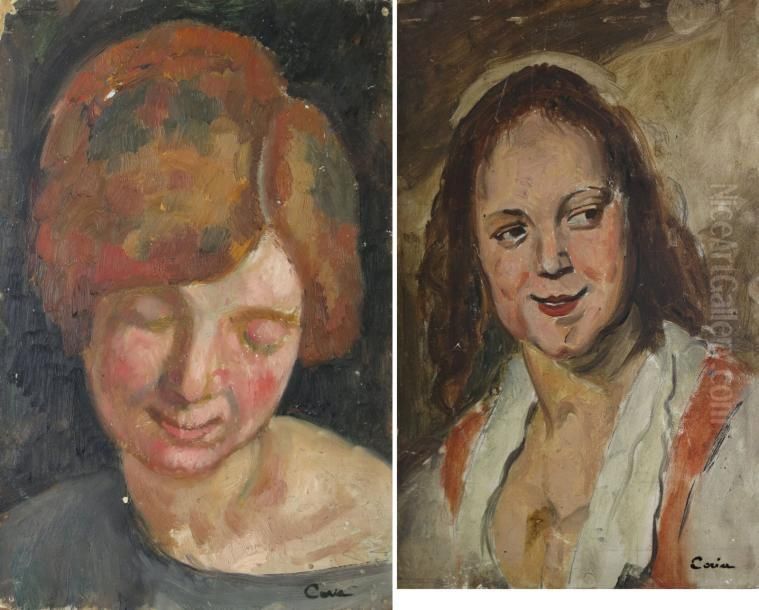 Deux Tetes De Femmes Oil Painting by Edmond Ceria