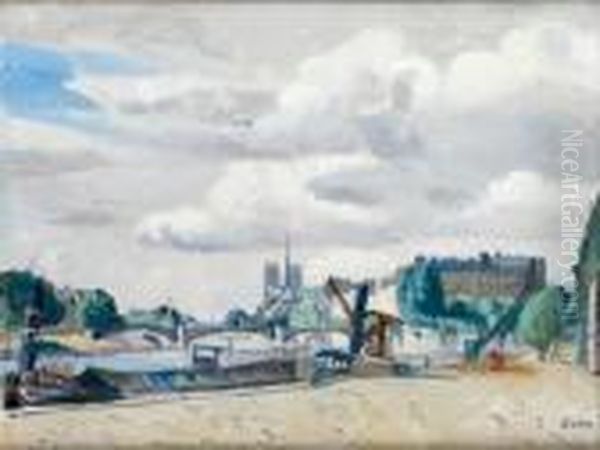 Paris, La Seine Et La Cite Oil Painting by Edmond Ceria