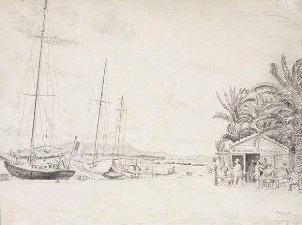 Petit Bar Sur Le Port De Sanary Oil Painting by Edmond Ceria