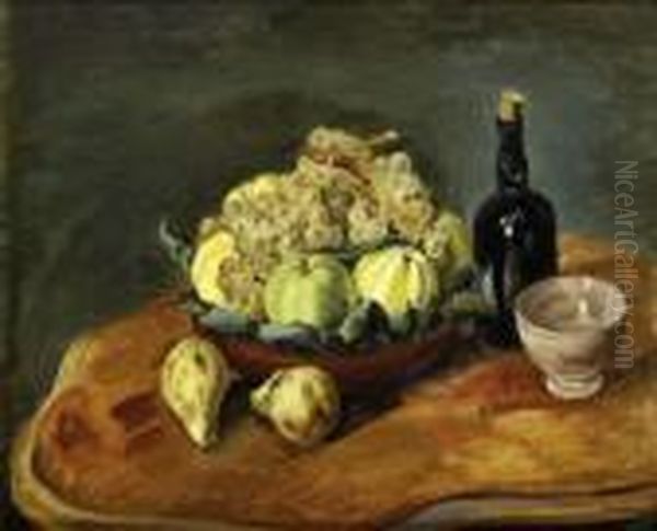 Nature Morte Aux Fruits Sur Un Entablement Oil Painting by Edmond Ceria