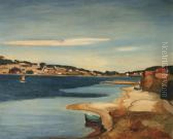 A River Landscape Oil Painting by Edmond Ceria