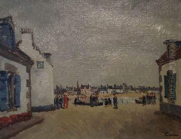 Village Breton
 Huile Sur Toile, Signee En Bas A Droite Oil Painting by Edmond Ceria